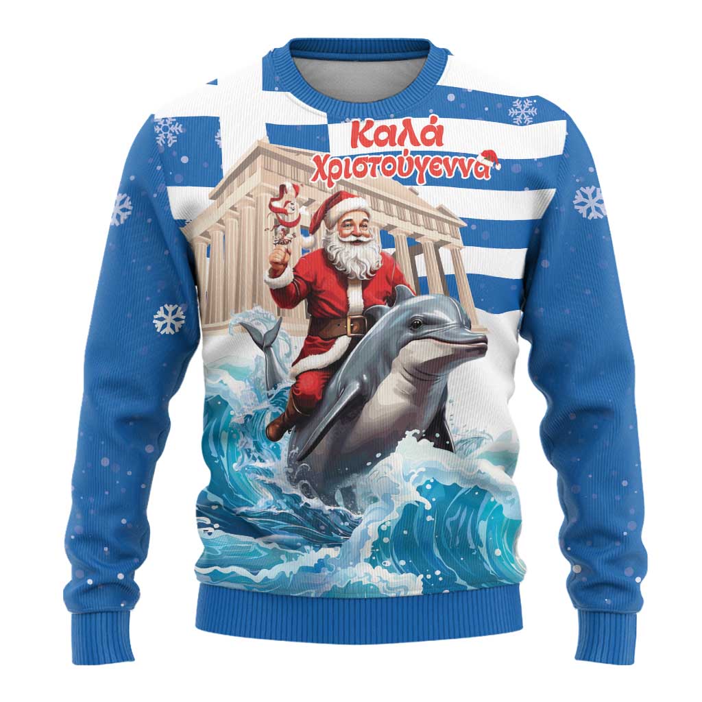 Greece Christmas Ugly Christmas Sweater Santa Claus Riding Dolphin - Wonder Print Shop