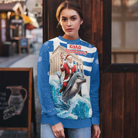 Greece Christmas Ugly Christmas Sweater Santa Claus Riding Dolphin - Wonder Print Shop