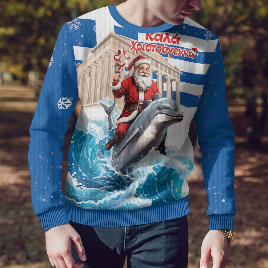 Greece Christmas Ugly Christmas Sweater Santa Claus Riding Dolphin - Wonder Print Shop