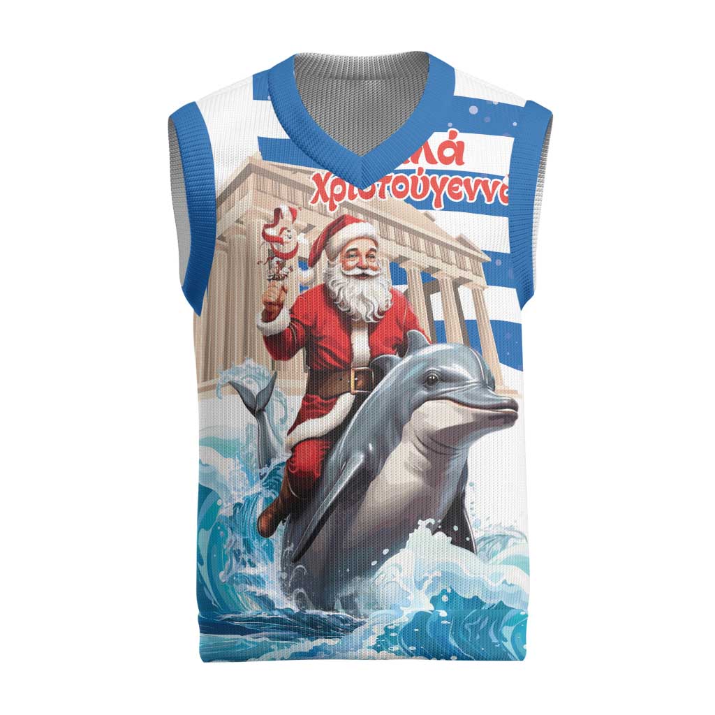 Greece Christmas Knitted V-Neck Vest Santa Claus Riding Dolphin - Wonder Print Shop
