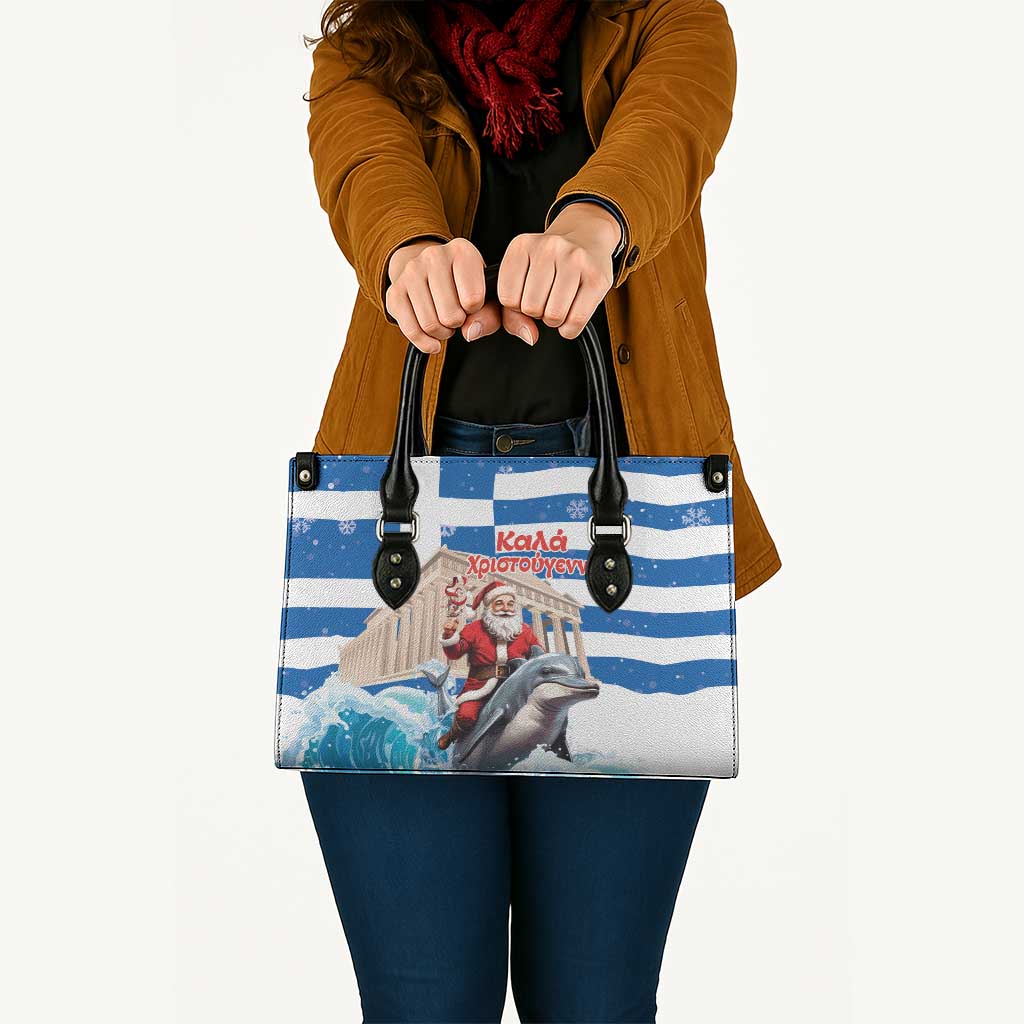 Greece Christmas Leather Bag Santa Claus Riding Dolphin - Wonder Print Shop