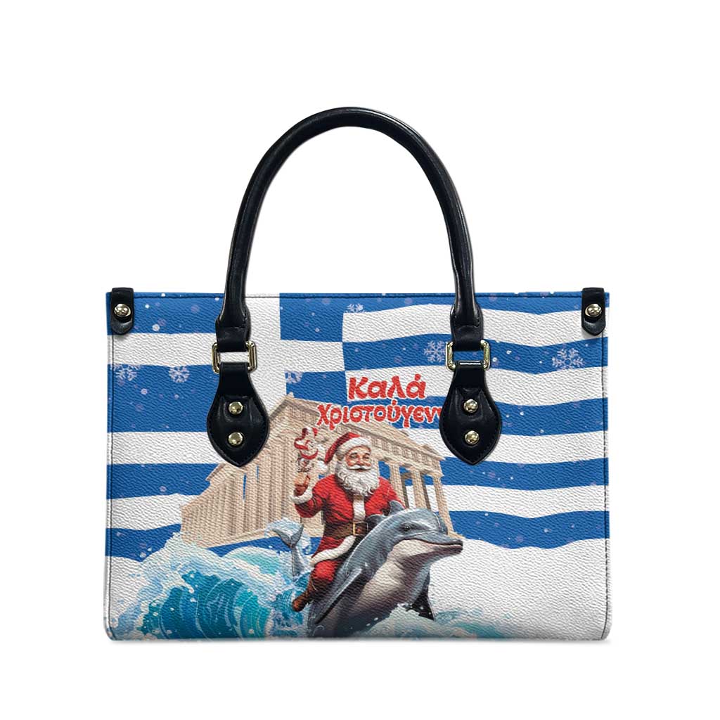 Greece Christmas Leather Bag Santa Claus Riding Dolphin - Wonder Print Shop