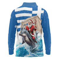 Greece Christmas Long Sleeve Polo Shirt Santa Claus Riding Dolphin - Wonder Print Shop