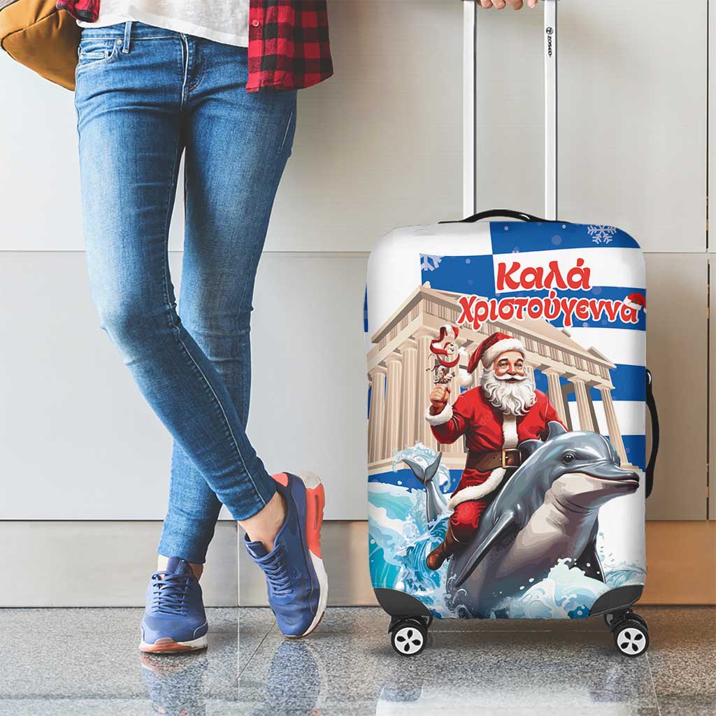 Greece Christmas Luggage Cover Santa Claus Riding Dolphin - Wonder Print Shop