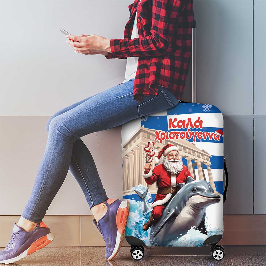 Greece Christmas Luggage Cover Santa Claus Riding Dolphin - Wonder Print Shop