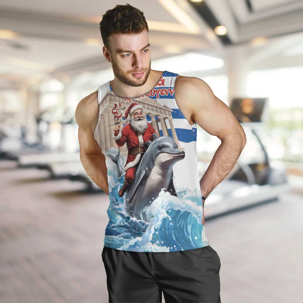 Greece Christmas Men Tank Top Santa Claus Riding Dolphin - Wonder Print Shop