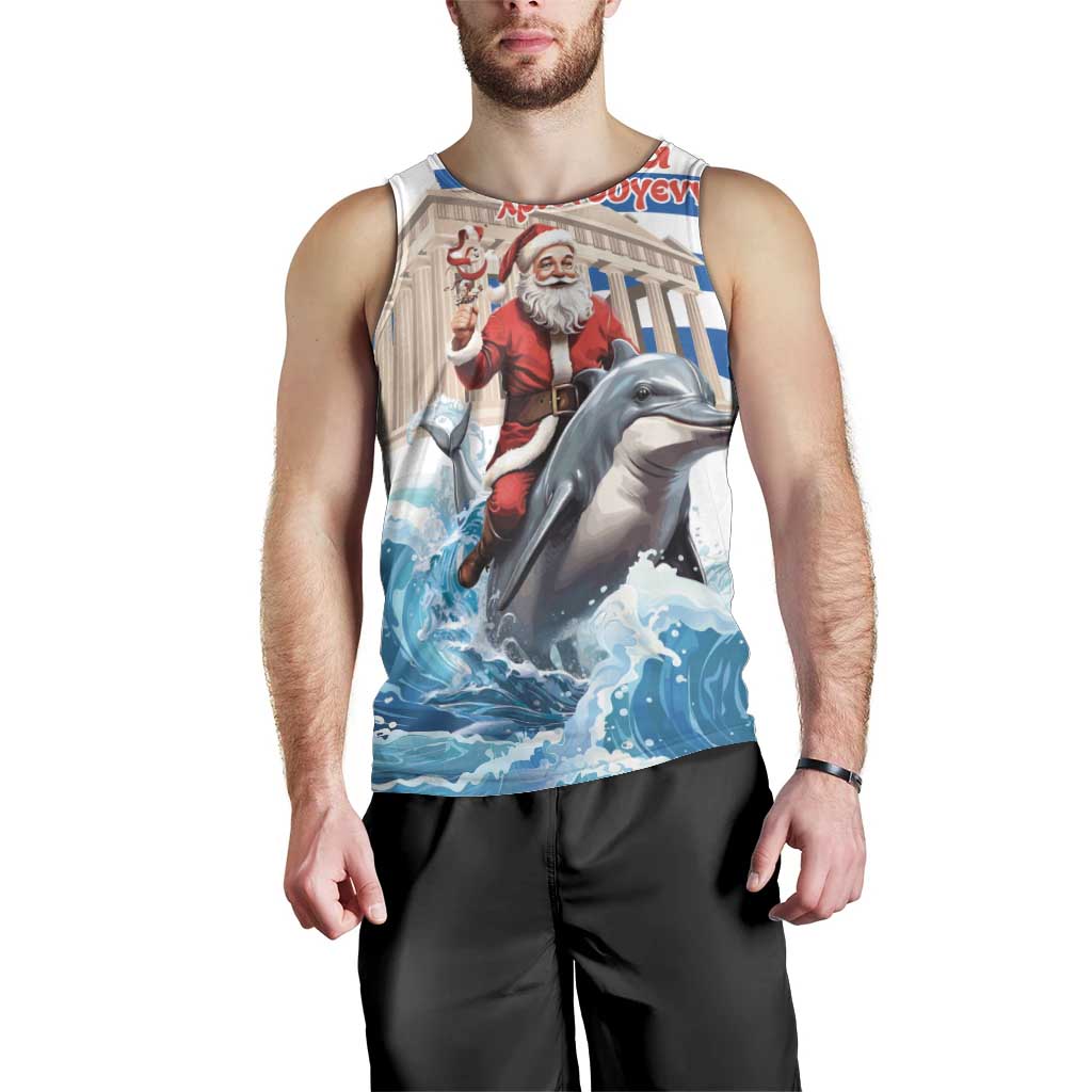 Greece Christmas Men Tank Top Santa Claus Riding Dolphin - Wonder Print Shop
