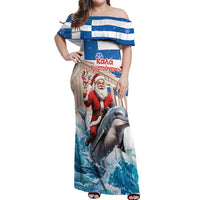 Greece Christmas Off Shoulder Maxi Dress Santa Claus Riding Dolphin - Wonder Print Shop