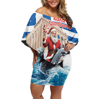 Greece Christmas Off Shoulder Short Dress Santa Claus Riding Dolphin - Wonder Print Shop
