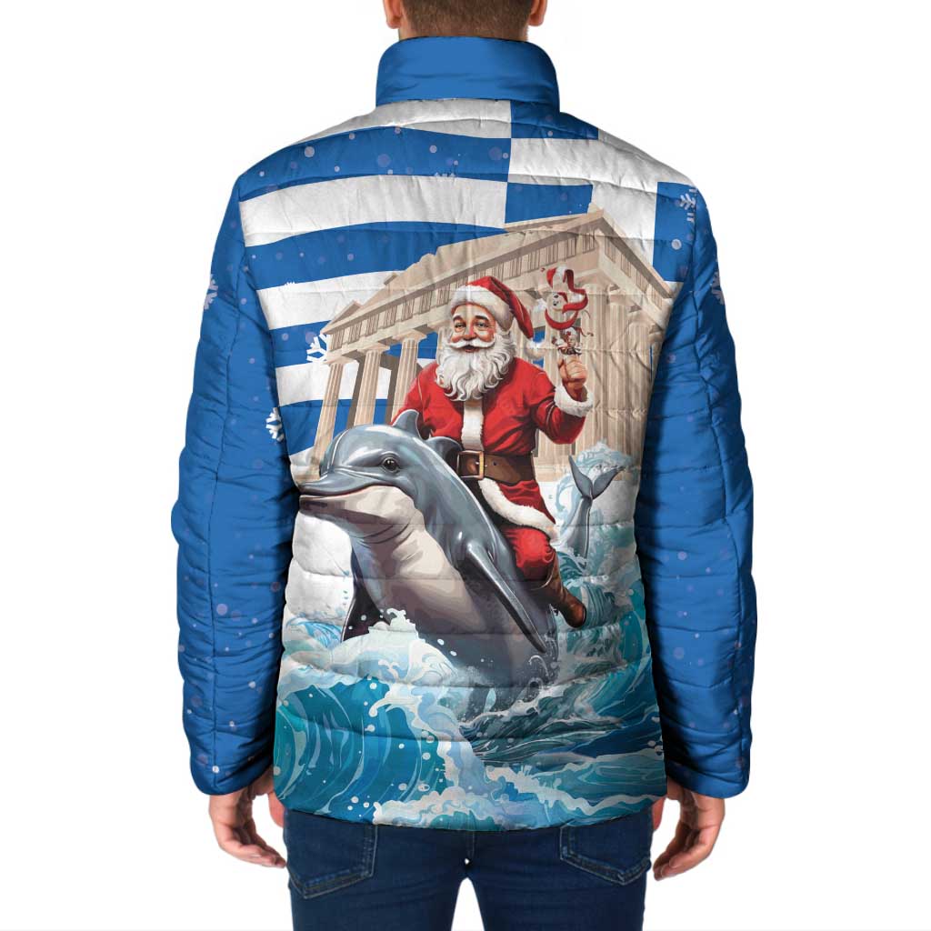 Greece Christmas Padded Jacket Santa Claus Riding Dolphin - Wonder Print Shop