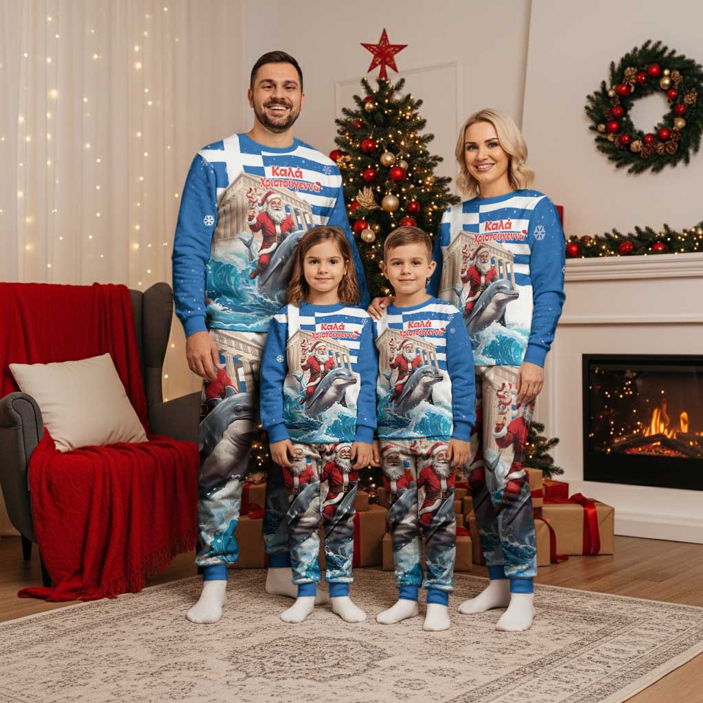 Greece Christmas Pajama Set Santa Claus Riding Dolphin - Wonder Print Shop