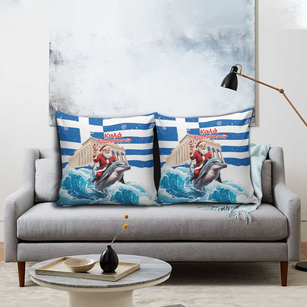 Greece Christmas Pillow Cover Santa Claus Riding Dolphin - Wonder Print Shop