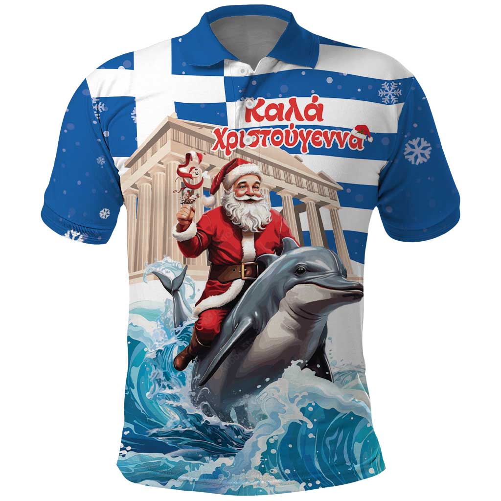 Greece Christmas Polo Shirt Santa Claus Riding Dolphin - Wonder Print Shop
