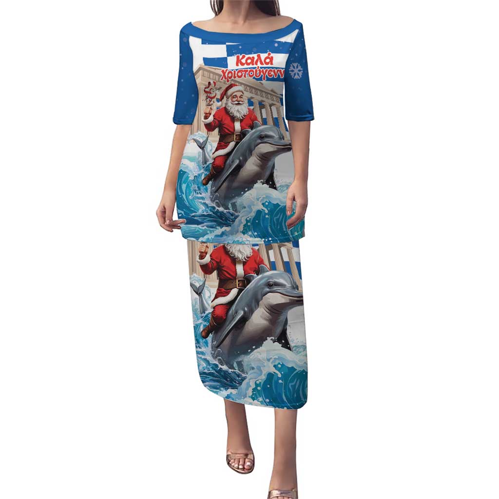 Greece Christmas Puletasi Santa Claus Riding Dolphin - Wonder Print Shop