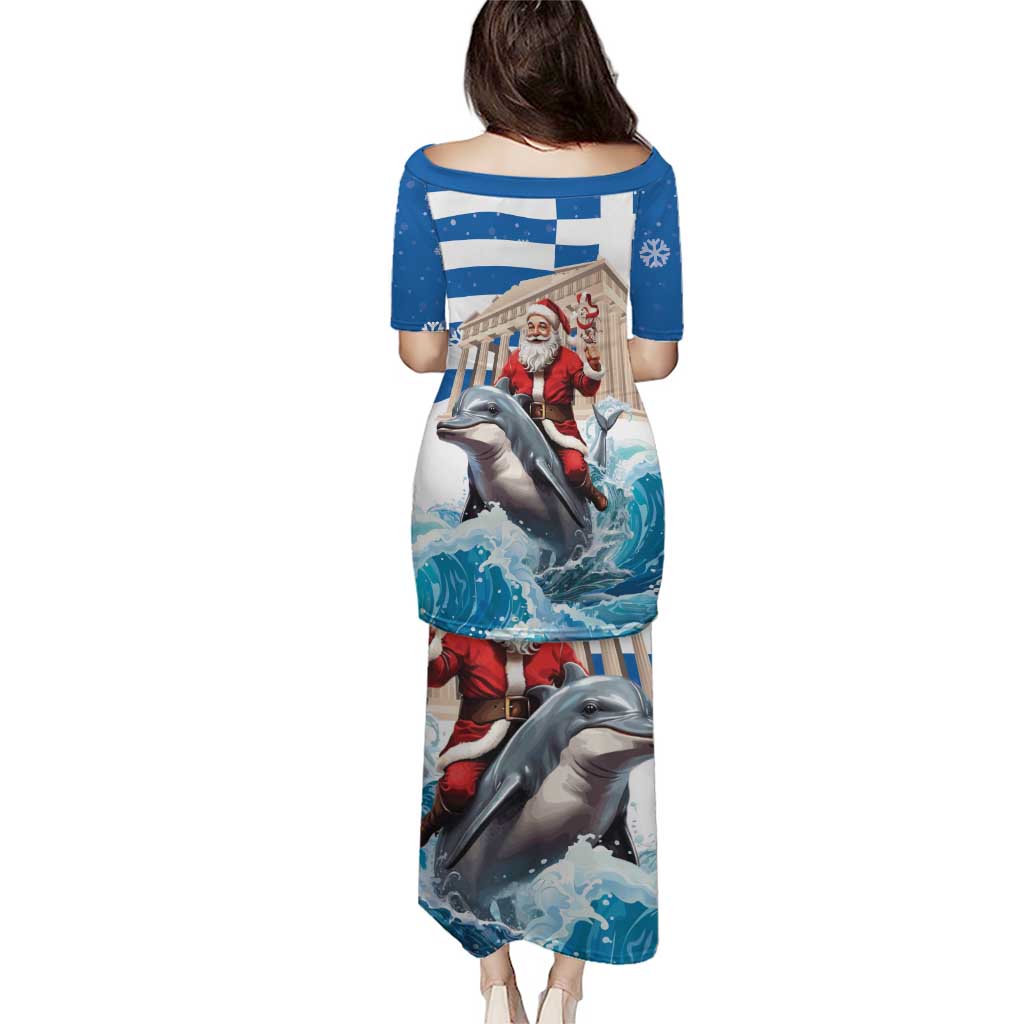 Greece Christmas Puletasi Santa Claus Riding Dolphin - Wonder Print Shop