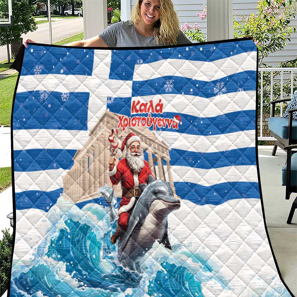 Greece Christmas Quilt Santa Claus Riding Dolphin - Wonder Print Shop