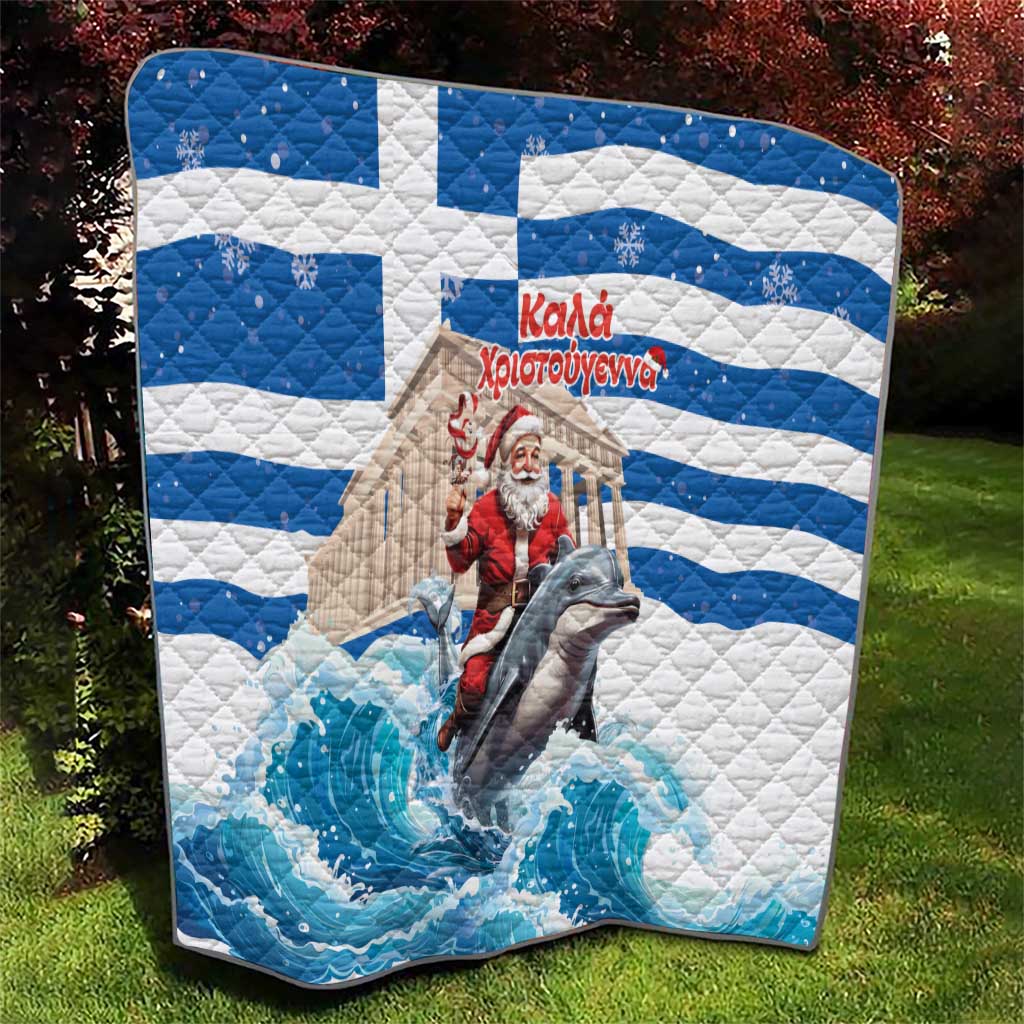 Greece Christmas Quilt Santa Claus Riding Dolphin - Wonder Print Shop