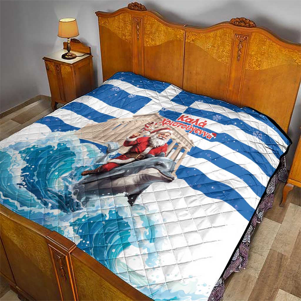 Greece Christmas Quilt Santa Claus Riding Dolphin - Wonder Print Shop