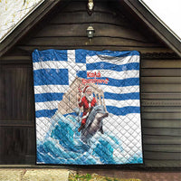 Greece Christmas Quilt Santa Claus Riding Dolphin - Wonder Print Shop