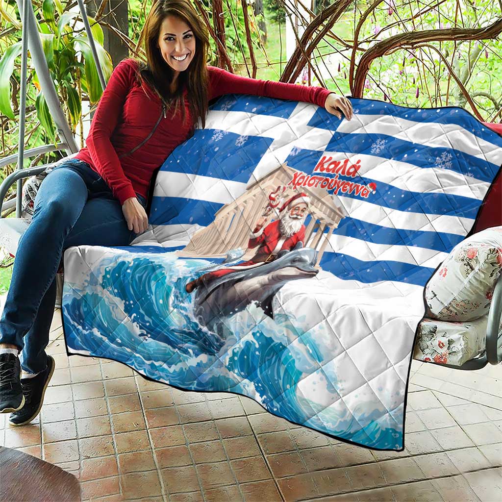 Greece Christmas Quilt Santa Claus Riding Dolphin - Wonder Print Shop