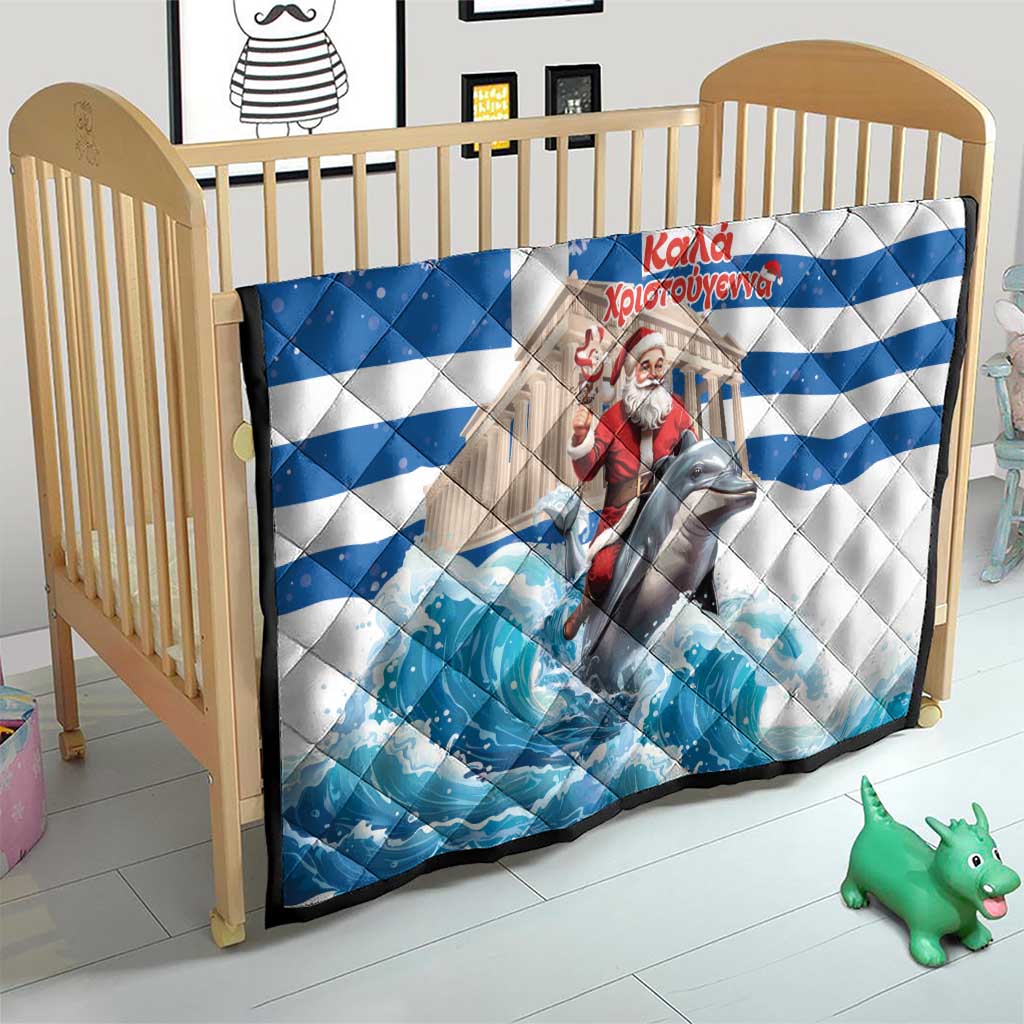 Greece Christmas Quilt Santa Claus Riding Dolphin - Wonder Print Shop