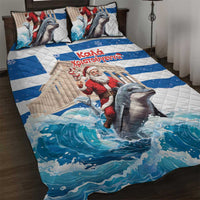 Greece Christmas Quilt Bed Set Santa Claus Riding Dolphin - Wonder Print Shop