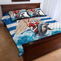Greece Christmas Quilt Bed Set Santa Claus Riding Dolphin - Wonder Print Shop