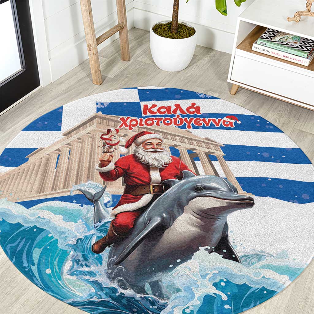 Greece Christmas Round Carpet Santa Claus Riding Dolphin - Wonder Print Shop