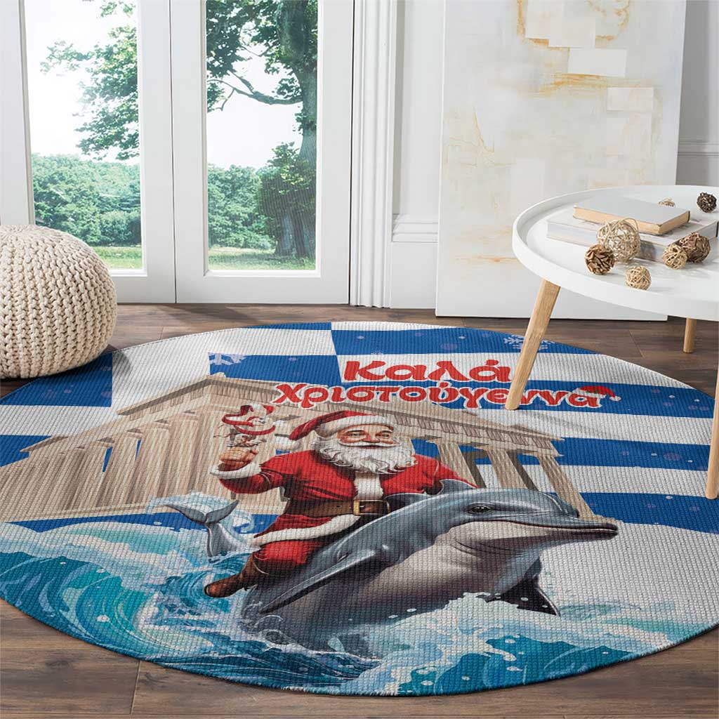 Greece Christmas Round Carpet Santa Claus Riding Dolphin - Wonder Print Shop