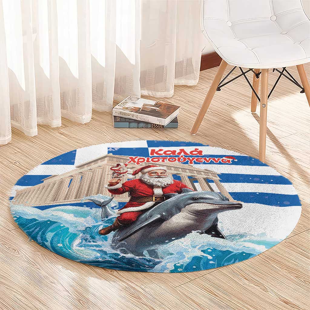 Greece Christmas Round Carpet Santa Claus Riding Dolphin - Wonder Print Shop