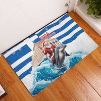 Greece Christmas Rubber Doormat Santa Claus Riding Dolphin - Wonder Print Shop