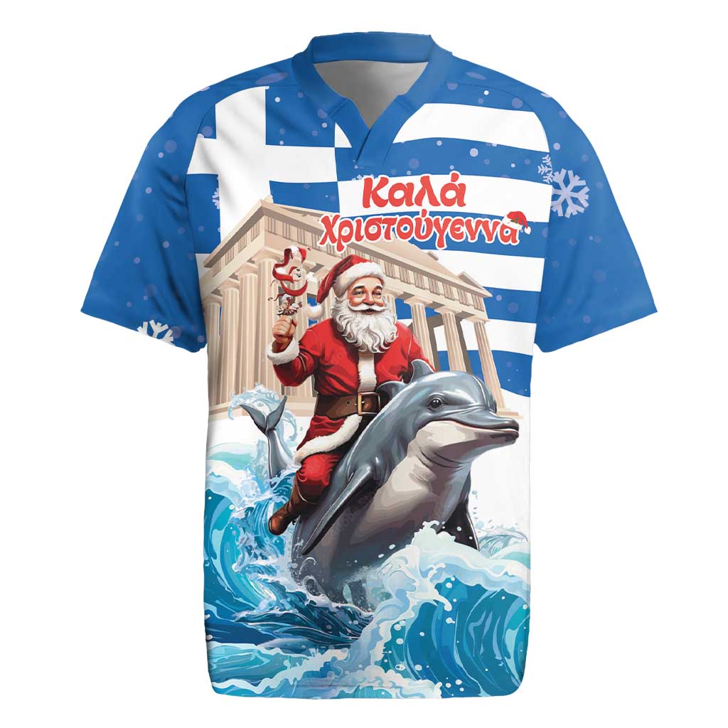 Greece Christmas Rugby Jersey Santa Claus Riding Dolphin - Wonder Print Shop