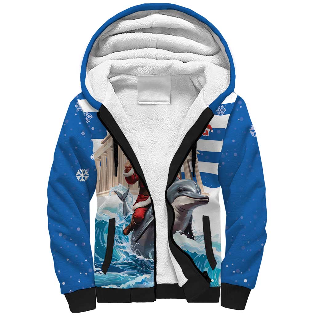 Greece Christmas Sherpa Hoodie Santa Claus Riding Dolphin - Wonder Print Shop