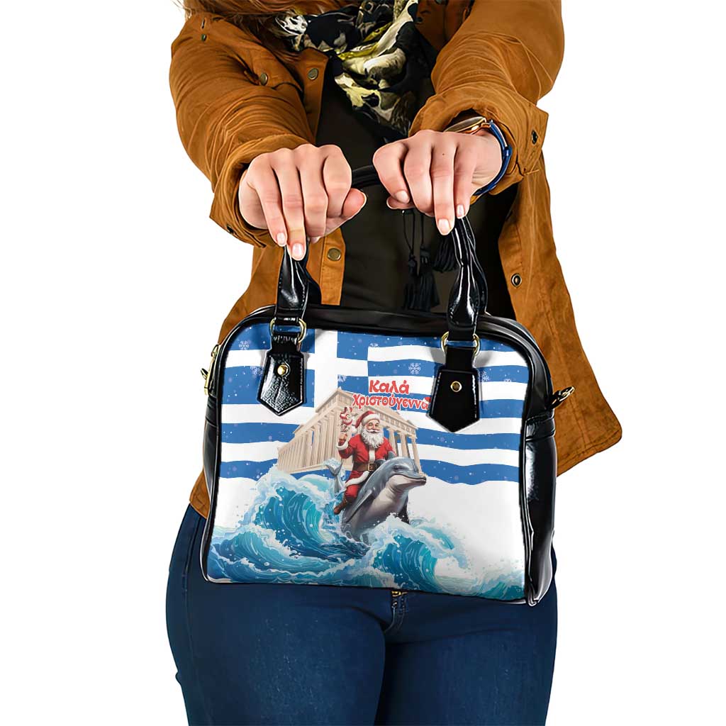 Greece Christmas Shoulder Handbag Santa Claus Riding Dolphin - Wonder Print Shop
