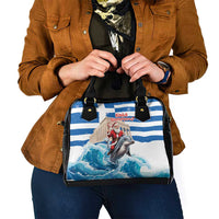 Greece Christmas Shoulder Handbag Santa Claus Riding Dolphin - Wonder Print Shop