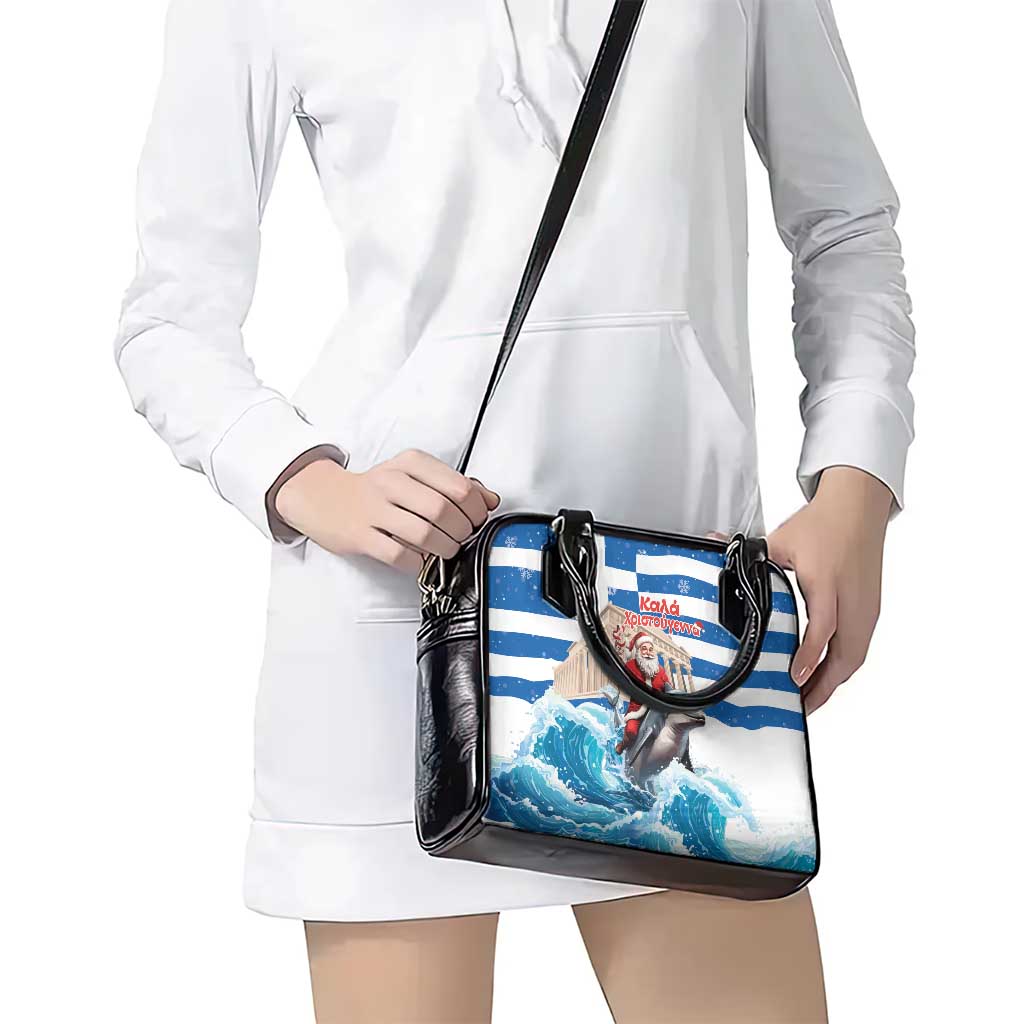 Greece Christmas Shoulder Handbag Santa Claus Riding Dolphin - Wonder Print Shop