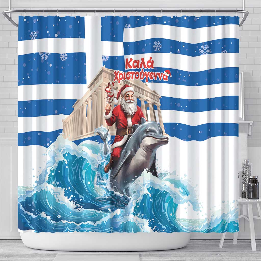 Greece Christmas Shower Curtain Santa Claus Riding Dolphin - Wonder Print Shop