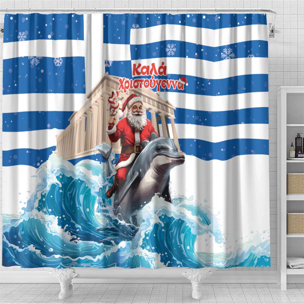 Greece Christmas Shower Curtain Santa Claus Riding Dolphin - Wonder Print Shop