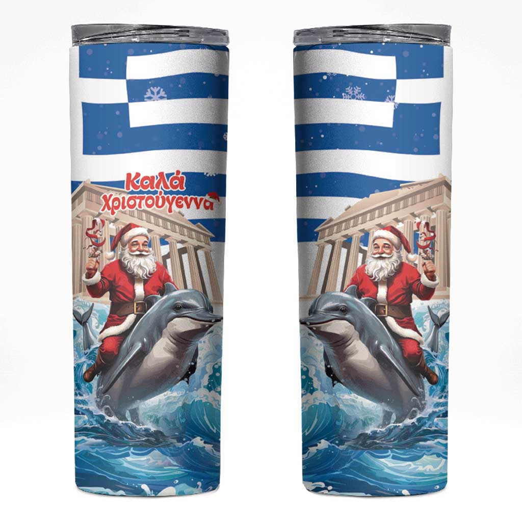 Greece Christmas Skinny Tumbler Santa Claus Riding Dolphin - Wonder Print Shop