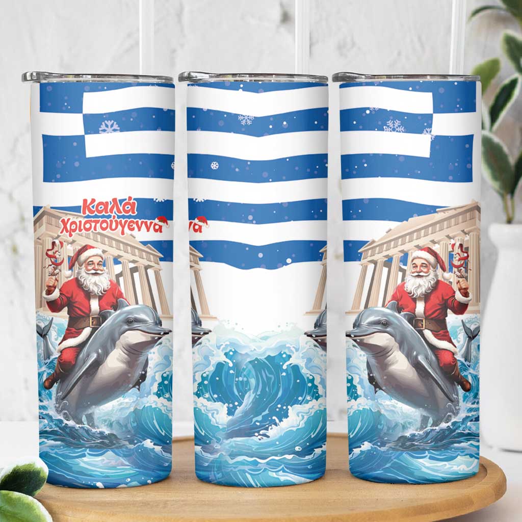 Greece Christmas Skinny Tumbler Santa Claus Riding Dolphin - Wonder Print Shop