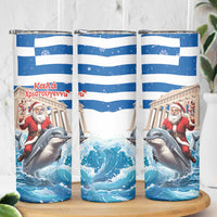 Greece Christmas Skinny Tumbler Santa Claus Riding Dolphin - Wonder Print Shop