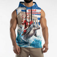 Greece Christmas Sleeveless Hoodie Santa Claus Riding Dolphin - Wonder Print Shop