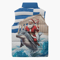 Greece Christmas Sleeveless Puffer Jacket Santa Claus Riding Dolphin - Wonder Print Shop