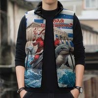 Greece Christmas Sleeveless Puffer Jacket Santa Claus Riding Dolphin - Wonder Print Shop