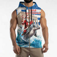 Greece Christmas Sleeveless Zip Hoodie Santa Claus Riding Dolphin - Wonder Print Shop
