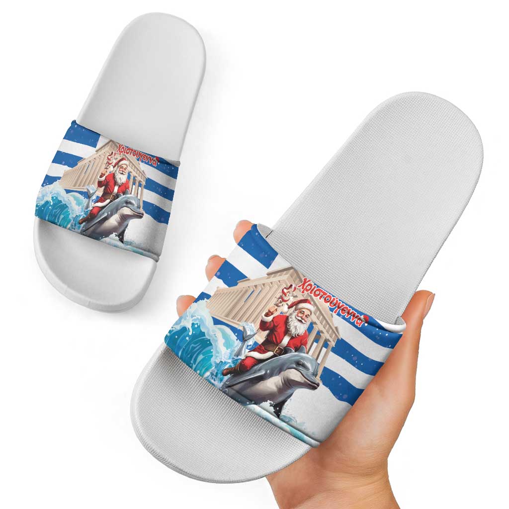 Greece Christmas Slide Sandals Santa Claus Riding Dolphin - Wonder Print Shop