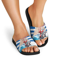 Greece Christmas Slide Sandals Santa Claus Riding Dolphin - Wonder Print Shop