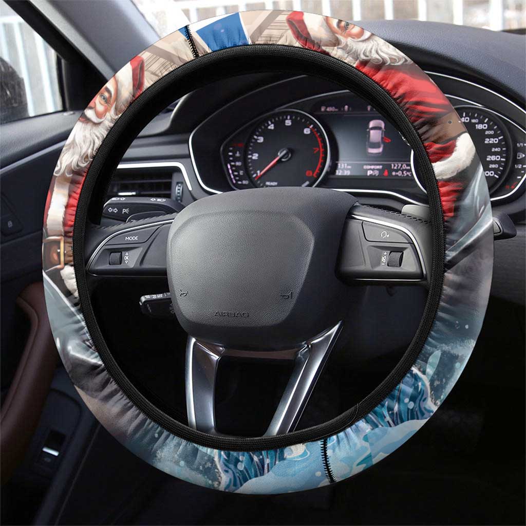 Greece Christmas Steering Wheel Cover Santa Claus Riding Dolphin - Wonder Print Shop
