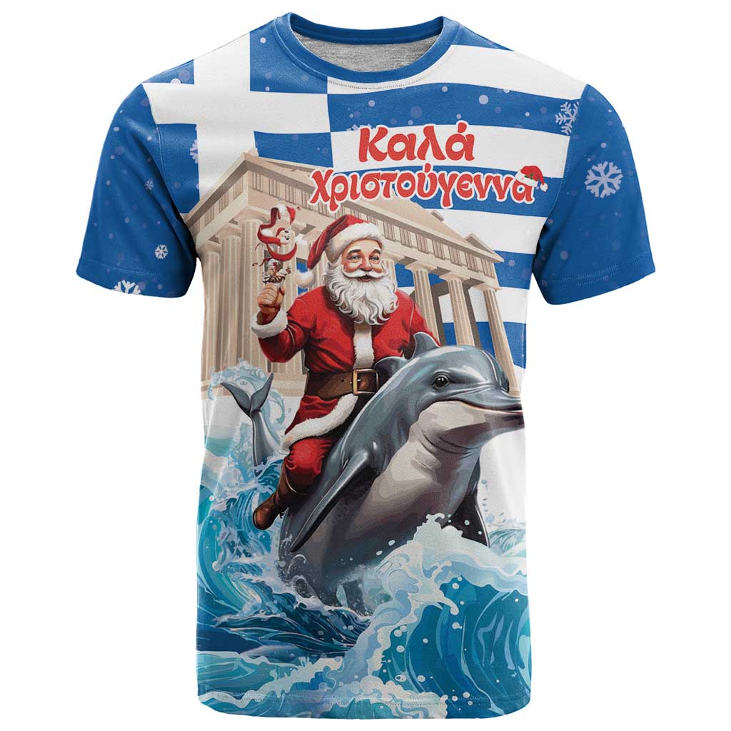 Greece Christmas T Shirt Santa Claus Riding Dolphin - Wonder Print Shop