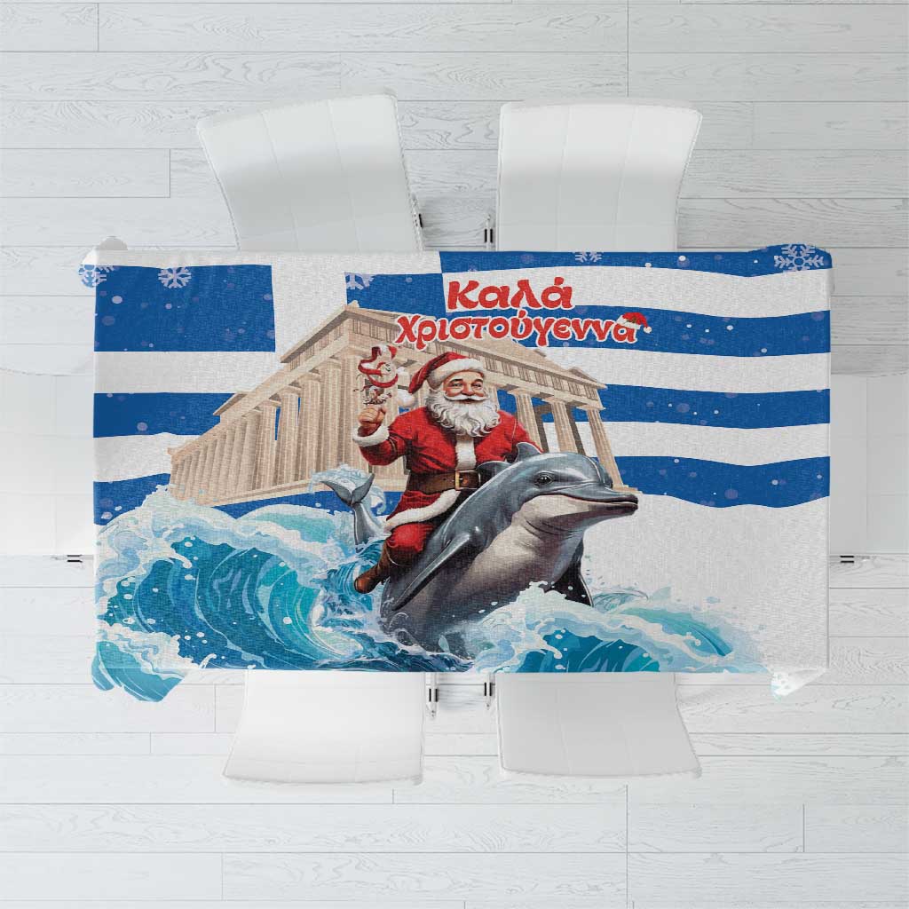 Greece Christmas Tablecloth Santa Claus Riding Dolphin - Wonder Print Shop